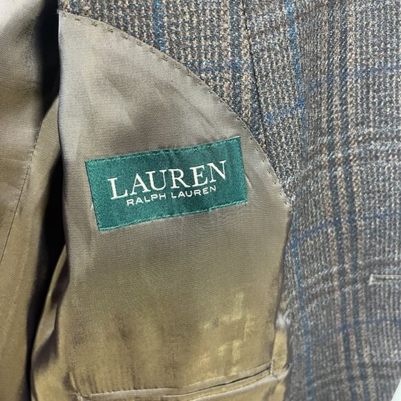 Lauren Ralph Lauren Blazer Mens 44R Brown Blue Plaid Wool Sport Coat Jacket - Picture 5 of 16